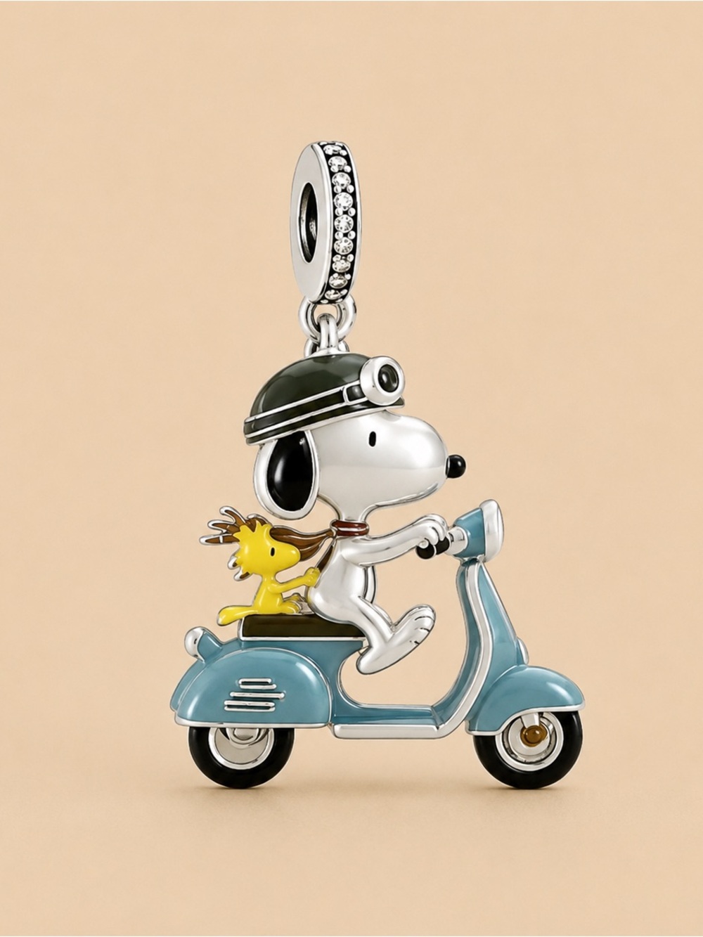 Snoopy & Woodstock Scooter Charm Pendant - Blue and Yellow